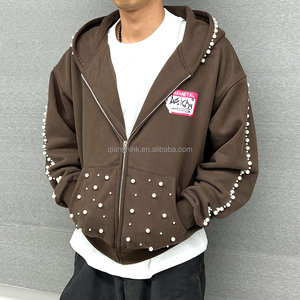 Sweats à capuche imprimés Dtg pour hommes 450 Gsm Fleece Sweat à capuche surdimensionné avec épaule tombante avec fermeture éclair Pearl Vintage Custom Zip up Hoodies - Product Image 2