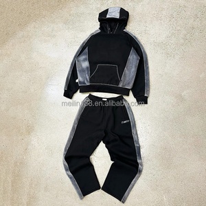 Fabricante de Ropa, Conjunto de Sudadera y Pantalones Deportivos Holgados de Alta Calidad Personalizados, Traje Deportivo de Tela de Gamuza con Parches para Hombre - Product Image 2