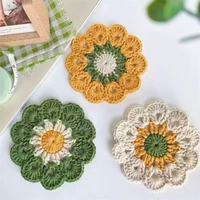 Sous-verres en coton à motifs floraux, sets de table en crochet faits main, résistants à la chaleur, sous-verres ronds pour la maison