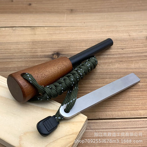 Magnesium Rod <b>Fire</b> Starter Wooden Handle Outdoor Survival Camping <b>Tool</b> <b>Set</b> - Product Image 1