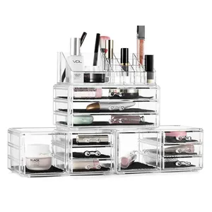 Pabrik Kustom Desain Fashion Kotak Organizer Makeup Akrilik dengan Laci Perspex Organizer Kosmetik untuk Grosir