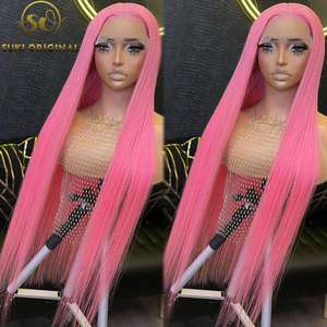 Cheveux brésiliens hd dentelle frontale perruque couleur rose perruques cheveux humains vierges Transparent suisse dentelle avant perruques pour les femmes noires - Product Image 2