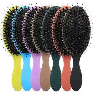 High Quality Private Label Oval Black Plastic Paddle Air Cushion Hair Extension Boar Bristle Hair Brush