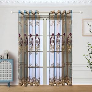 Panel de cortina transparente con ojal Floral bordado de estilo europeo de lujo para sala de estar y dormitorio, cortinas de tul para puerta de vidrio - Product Image 2