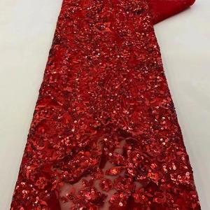 Fabricante ventas bordado con cuentas flor tela lentejuelas encaje tela para mujeres vestido de baile ropa - Product Image 4