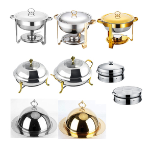 Juego de platos de chef de acero inoxidable para fiesta de boda, calentadores de comida, plato de frotamiento de buffet dorado y plateado para plato de servicio de catering - Product Image 5