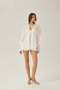 Mini Vestido de manga larga con cuello en V y gasa sexy a la moda para mujer - Product Image 6