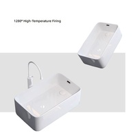 Vasque de salle de bain en céramique blanche pour projet hôtelier, à poser sur comptoir, avec vidange latérale, modèle 8125