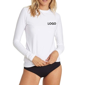 Logo personalizzato In Bianco Tutte Le Donne Bianche UPF50 + Maniche Lunghe in Forma di Compressione <span class=keywords><strong>Swim</strong></span> Diving Surf Rash Guards Camicia - Product Image 1