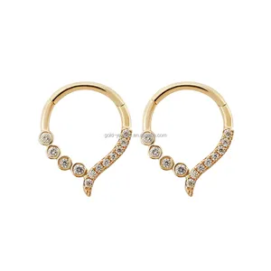 Orecchini a cerchio vendita calda gioielleria raffinata AU585 14k orecchino in oro reale zircone pietra gioielli in oro da donna di buona qualità