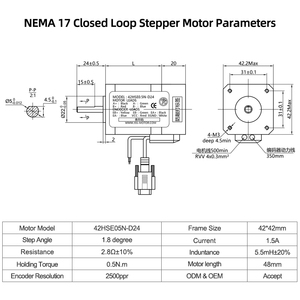 มอเตอร์แบบวงปิด 17 23 34 พร้อมไดรเวอร์สำหรับ CNC, เครื่องพิมพ์ 3 มิติ, ทางการแพทย์, สิ่งทอ, บรรจุภัณฑ์, โลจิสติกส์ มอเตอร์แบบวงปิดและ - Product Image 2