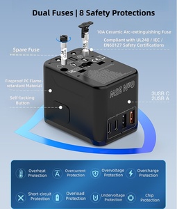 محول سفر عالمي للابتوب بقوة 35 واط، الكل في واحد مع منفذي USB ومنفذي Type-C PD، محولات دولية للمقابس البريطانية والأسترالية والأمريكية والأوروبية، لون أسود - Product Image 5