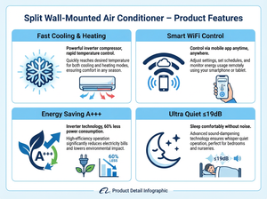 Aire Acondicionado Split con Bomba de Calor de 12000-32000 Btu, R32, Clase de Eficiencia Energética A++, Control por Aplicación, Refrigeración de Alta Eficiencia - Product Image 4