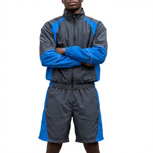 Ensemble 2 pièces personnalisé pour homme avec cordon de serrage, style urbain uni, coupe-vent léger et respirant en polyester et élasthanne, séchage rapide - Product Image 1