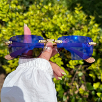 Lunettes photochromiques sans monture UV400 rectangulaires, anti-lumière bleue, tendance, avec verres optiques de type diamant