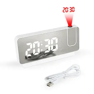 2024 Evertop 최고 판매 프로젝션 알람 시계 조용한 LED 디지털 거울 시간 프로젝션 테이블 침실 알람 시계