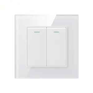 Type 86 White Steeled Glass Two Switch Single Control 2 Gang 1 Way Switch Household Light Switching Panel On Hotel Wall