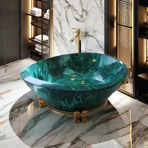 Évier en pierres précieuses semi-précieuses malachite Design traditionnel pour le luxe et pièce unique dans les appartements et les villas - Product Image 1