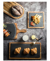 Plateau de chargeur en bois à Steak, plateau rectangulaire en bois naturel, assiette à pain avec Base en bois