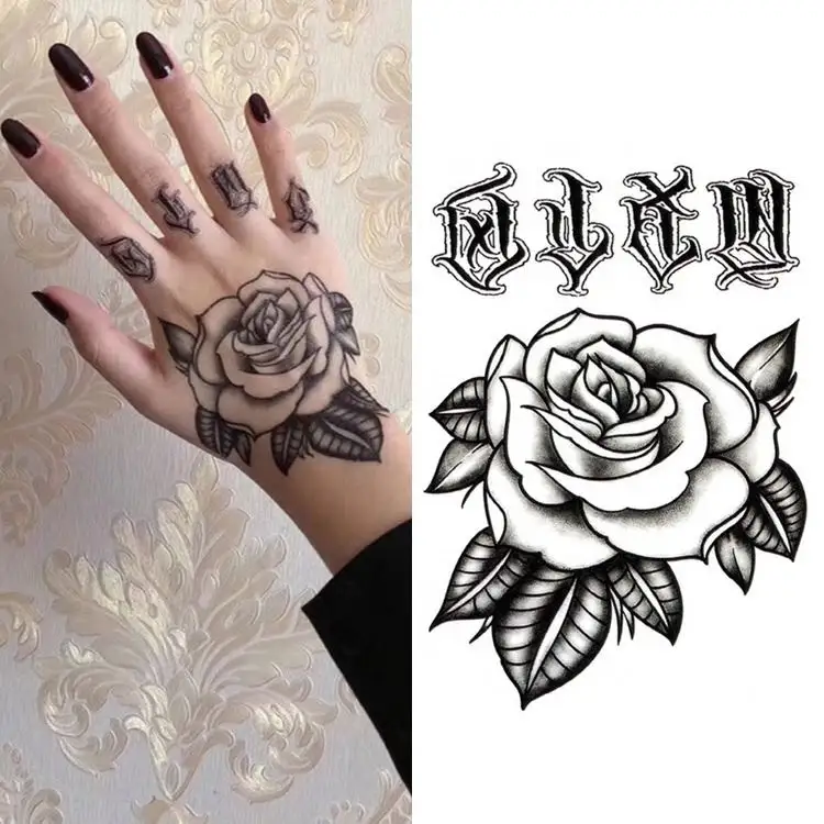 Neueste Männer Damen Designs ungiftig realistisch Indien Tinte Druck Wasserübertragung Finger Aufkleber temporäre ganze Hand Tattoo