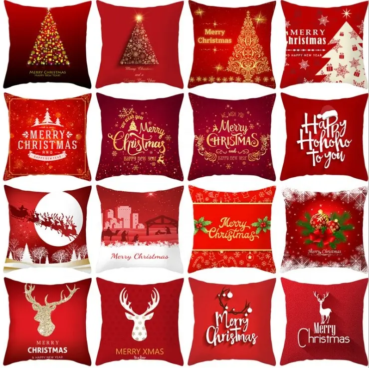 Red Winter Reindeer Outdoor Home Decorative Cushion Merry Christmas Throw Pillow Covers for Snowflake Holiday Decoration