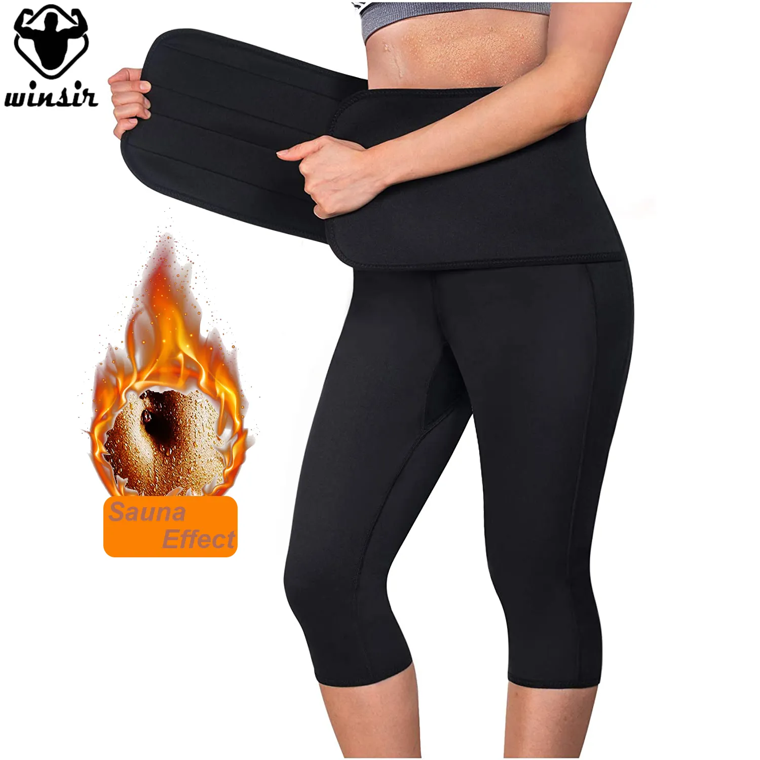 Logo personalizzato 3 in 1 donne Sauna calda sudore Neoprene Capris brucia grassi vita allenatore pantaloni Legging con cintura trimmer
