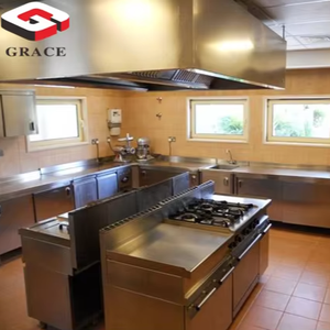 Ensemble d'équipement de cuisson au gaz en acier inoxydable commercial pour cuisine de restaurant avec ligne de four à plaque chauffante - Product Image 1