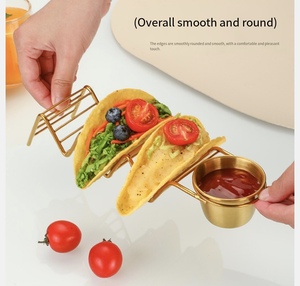 Soporte Moderno para Tacos Mexicanos <span class=keywords><strong>de</strong></span> Acero Inoxidable con Portavasos Individual y Porta Salsas, Apto para Alimentos, Reciclable, para Fiestas - Product Image 3
