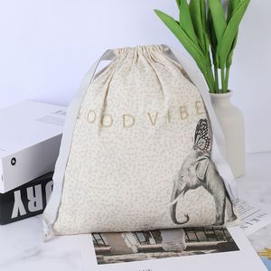 Pochette cadeau en tissu sergé de coton robuste, personnalisable, avec cordon de serrage, anti-poussière, pour voyage, brodée, avec ruban en toile. - Product Image 1
