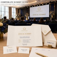 Carte d'invitation en papier d'art avec enveloppe, agenda et marque-place, ensemble personnalisé pour sommet d'entreprise, gaufrage à chaud et dorure à chaud