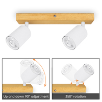 Spots de plafond rotatifs à 2 têtes en bois LED GU10, blanc chaud 350 °   Réglable pour l'éclairage intérieur de la maison, de l'hôtel, du magasin