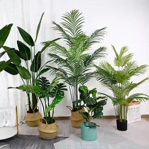 L962 Hete Verkoop Vervalste Groene Vogelparadijs Potplant <span class=keywords><strong>In</strong></span> Zwarte Pot Kunstmatige Tropische Palmboom Voor Binnen Buiten