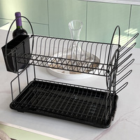 Égouttoir à vaisselle moderne à double niveau en acier inoxydable antirouille avec organisateur de rangement pour vaisselle et plateau de drainage automatique