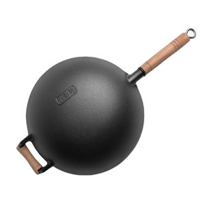 <span class=keywords><strong>Wok</strong></span>-sartén de hierro fundido presazonado, fondo redondo, chino, con mango de madera y tapa - Product Image 3