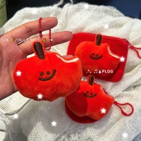 Kawaii rode appel pluche mini portemonnee, grappige cartoon fruit pluche muntentas sleutelhanger