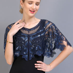 Chal de malla bordado Vintage 1920s para mujer, <span class=keywords><strong>Bolero</strong></span> de lentejuelas con cuentas, capa de noche, cubierta de <span class=keywords><strong>fiesta</strong></span> de Gran Gatsby para vestido - Product Image 4