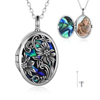 Bijoux de crémation Vintage personnalisé en argent Sterling coquille d'ormeau ovale cercle tournesol Photo urne collier