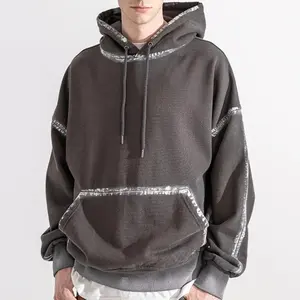 Wholesale Custom Hoodies Fashion Washed Embossed Reverse Stitched Hoodie High Quality Heavyweight Cotton Hoodies For Men