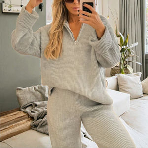 Ensemble de pantalon et pull confortable pour femmes, automne/hiver, deux pièces, décontracté, manches longues, pulls en tricot, hauts en tissu de laine - Product Image 3