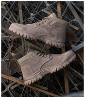 Bottes de travail western pour hommes en gros, respirantes, avec embout en acier, mi-mollet, fermeture éclair et lacets, chaussures de sécurité antistatiques pour toutes les saisons