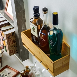 Moderno Botellero Flotante de Bambú para Pared con Soporte para Copas y Colgador para Cocina, Comedor y Bar para Botellas de Vino y Bebidas - Product Image 5