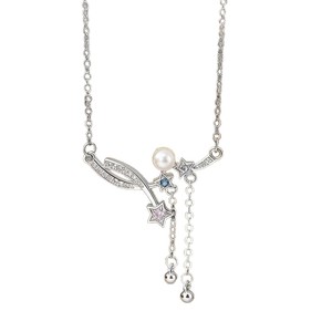 Collana da donna di lusso leggero stile francese, con diamanti colorati, <span class=keywords><strong>perle</strong></span> a cometa e catena in bambù, sportiva, di nicchia, di alta gamma - Product Image 5