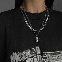 Collier pour homme style hip-hop gothique en acier inoxydable avec pendentif croix et chaîne cubaine double couche