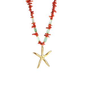 Summer Beach Wind, Coral colorido, piedra natural, estrella de mar de acero inoxidable, collar de cuentas con colgante de pez pequeño para joyería de mujer - Product Image 6