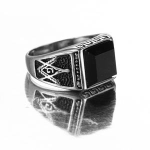 Anillo Masónico Clásico de Acero Inoxidable, Chapado en Oro, con Ágata Negra, Anillo Masónico AG para Hombre, Joyería con Símbolos del Sol y la Luna - Product Image 3