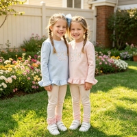 Ensemble de vêtements personnalisés pour bébé fille automne-hiver, ensemble de pulls en molleton français à volants pour petite fille, leggings floraux pour enfants