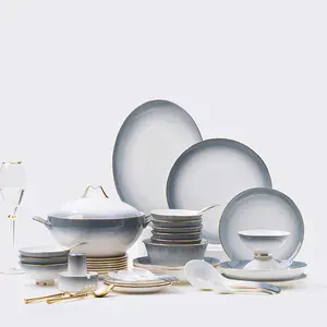 BHM-manufacturer-high-end luxury thin bone china translucent ink color ceramic tableware as a gift to celebrate your new home