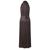 Robe longue en maille sans manches à col halter, style européen, colorblock rayé, décontractée, avec écharpe, pour femme, collection été 2026