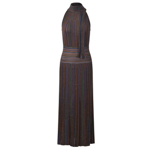 Abito Lungo Estivo 2026 da Donna <span class=keywords><strong>in</strong></span> <span class=keywords><strong>Maglia</strong></span> <span class=keywords><strong>a</strong></span> <span class=keywords><strong>Righe</strong></span> Colorblock Stile Europeo con Scollo all'Americana Senza Maniche e Sciarpa - Collezione Casual - Product Image 3