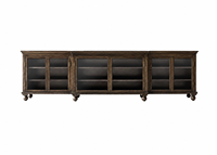 Buffet en bois de luxe traditionnel, grand meuble de rangement à 6 portes en verre, console multimédia, meuble TV pour salon, villa, hôtel, projet